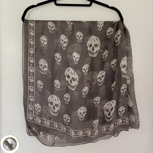 Alexander Mcqueen Grey & White Silk Skull Scarf